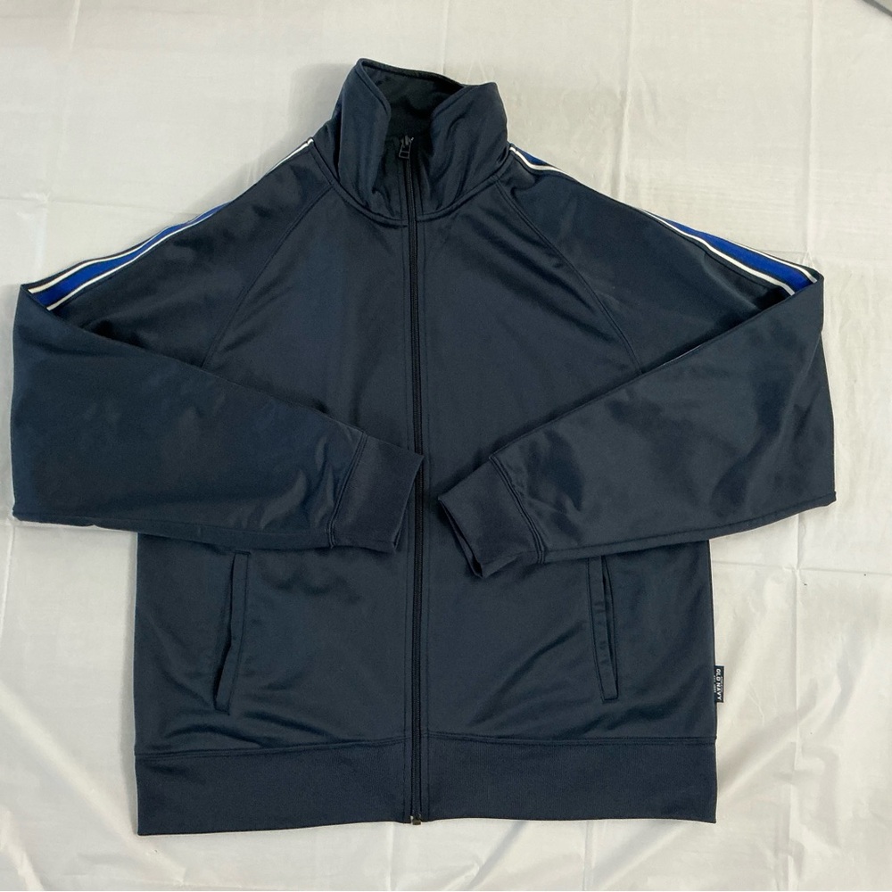 Old Navy Athletic Track Jacket Men’s M Navy Blue Full Zip Stripe Sleeves